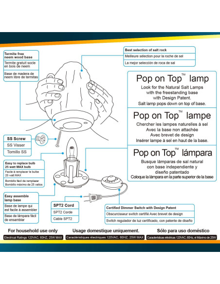 Lámpara de Sal Blanca Himalayan Glow, 15W, Hecha a Mano