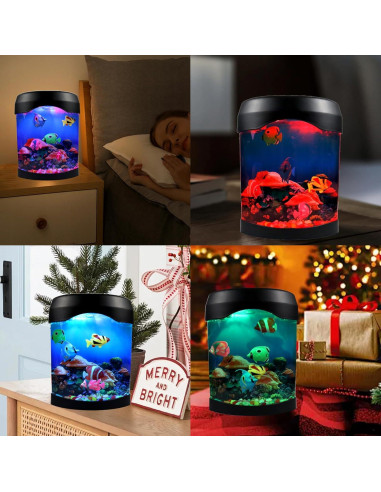 Lámpara Acuario LED Toycol con 5 Peces Falsos y 7 Colores