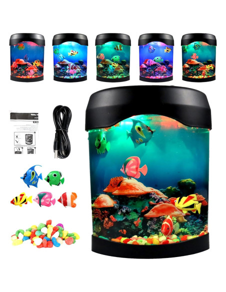 Lámpara Acuario LED Toycol con 5 Peces Falsos y 7 Colores