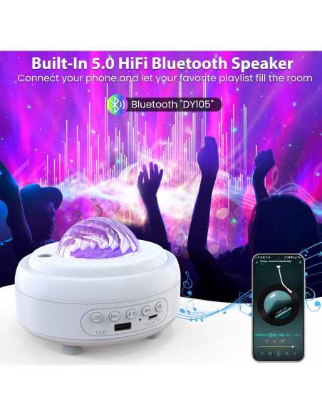 Proyector de Estrellas y Auroras HUMIIEYE DY105 con Altavoz Bluetooth