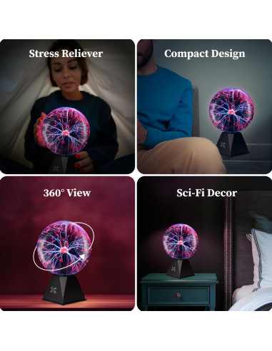 Bola de Plasma Interactiva Katzco 20 cm - Decoración LED Rosa