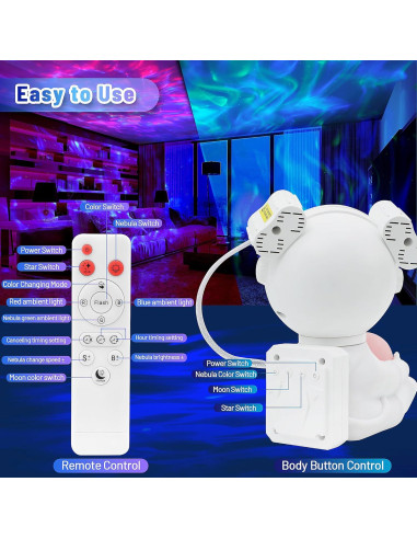 Proyector Galáctico KIMHY Astronauta Luz Nocturna 8 Colores