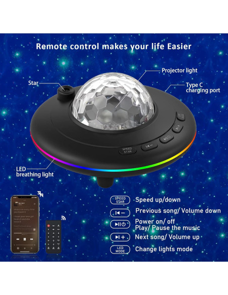 Proyector Estelar Mycket con Altavoz Bluetooth y Control Remoto