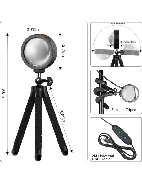 Lámpara de Atardecer Proyector Tsrarey Multicolor 360