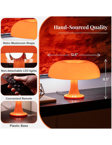 Lámpara de Hongo Naranja OKUNS 3 Modos Regulable 32cm