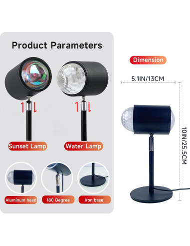 Lámpara Proyector de Luz de Atardecer Guermok 2-en-1 USB