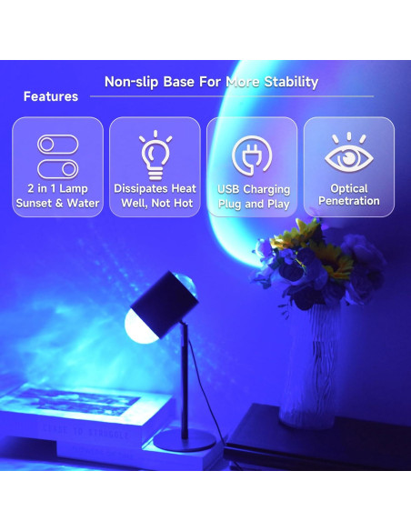 Lámpara Proyector de Luz de Atardecer Guermok 2-en-1 USB