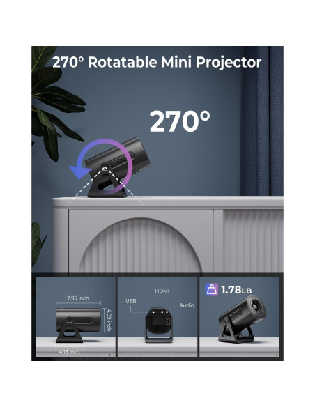 Proyector Mini ClokoWe T800 4K 1080P WiFi Bluetooth Soporte Ajustable