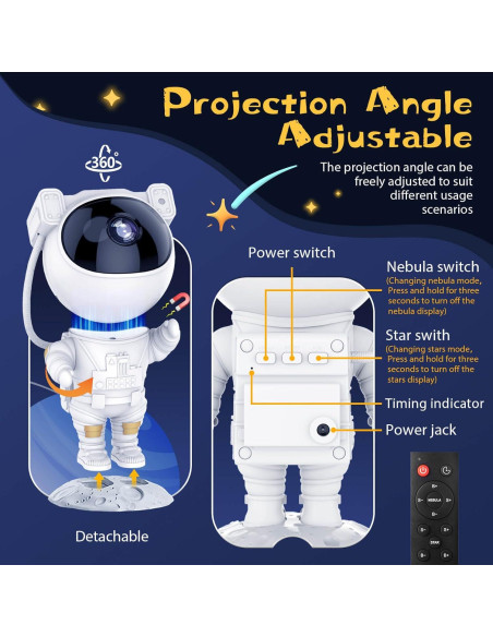 Proyector Galáctico Astronauta Lonvis - Luz Nocturna 8 Efectos