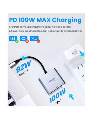 Adaptador HDMI a USB C 4K 60Hz EQIMAIMAI con 100W PD