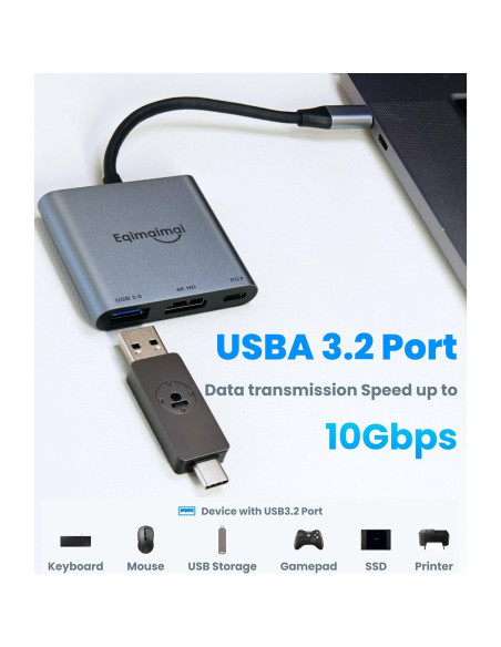 Adaptador HDMI a USB C 4K 60Hz EQIMAIMAI con 100W PD Adaptador HDMI a USB C 4K 60Hz EQIMAIMAI con 100W PD