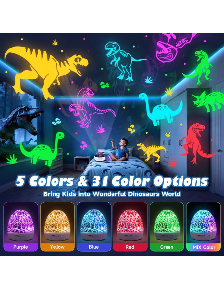 Proyector de Luz Nocturna Dinosaurio PIKOY 31 Colores 3 Películas