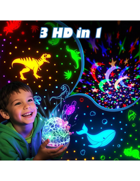 Proyector de Luz Nocturna Dinosaurio PIKOY 31 Colores 3 Películas