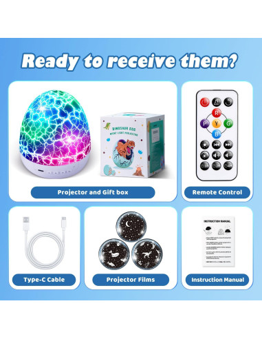 Proyector de Luz Nocturna Dinosaurio PIKOY 31 Colores 3 Películas