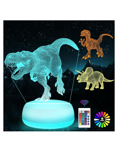 Luz Nocturna Dinosaurio JURHHOEN 3D 16 Colores Control Remoto