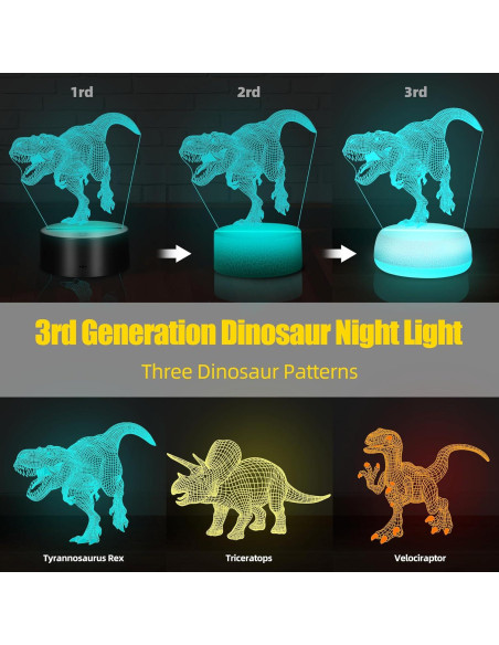 Luz Nocturna Dinosaurio JURHHOEN 3D 16 Colores Control Remoto