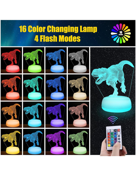 Luz Nocturna Dinosaurio JURHHOEN 3D 16 Colores Control Remoto