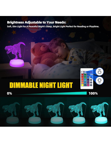 Luz Nocturna Dinosaurio JURHHOEN 3D 16 Colores Control Remoto