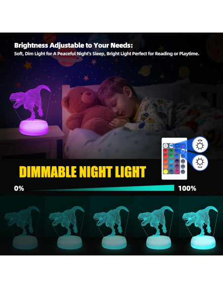 Luz Nocturna Dinosaurio JURHHOEN 3D 16 Colores Control Remoto