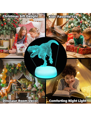 Luz Nocturna Dinosaurio JURHHOEN 3D 16 Colores Control Remoto