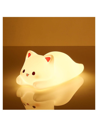 Luz Nocturna Kawaii Gato LOVERUIS 10cm Regulable con Temporizador