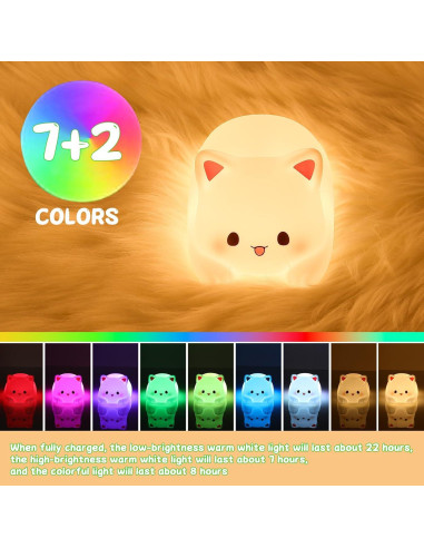 Luz Nocturna Kawaii Gato LOVERUIS 10cm Regulable con Temporizador