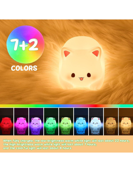 Luz Nocturna Kawaii Gato LOVERUIS 10cm Regulable con Temporizador