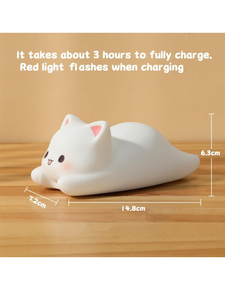 Luz Nocturna Kawaii Gato LOVERUIS 10cm Regulable con Temporizador