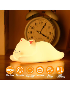Luz Nocturna ZKLiLi Gato Kawaii Recargable 16 Colores 2