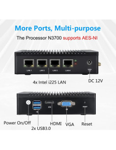 Mini PC Firewall VNOPN F12 Intel N3700 8GB 128GB 4x2.5GbE 2