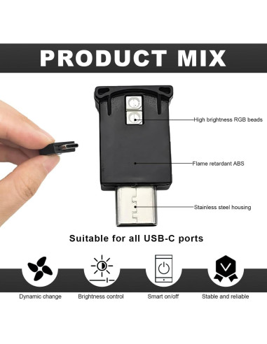 Luz Ambiental LED USB Tipo C Wevdn, Brillo Ajustable RGB