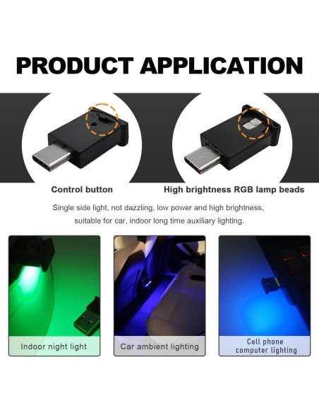Luz Ambiental LED USB Tipo C Wevdn, Brillo Ajustable RGB