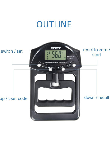 Dinamómetro Digital de Fuerza de Agarre GRIPX 90Kg Automático