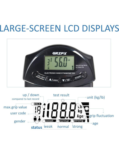 Dinamómetro Digital de Fuerza de Agarre GRIPX 90Kg Automático