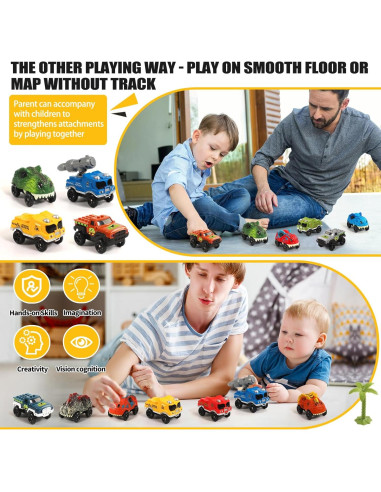 Coches de Pista LED Save Unicorn - Paquete de 3 Dinosaurios