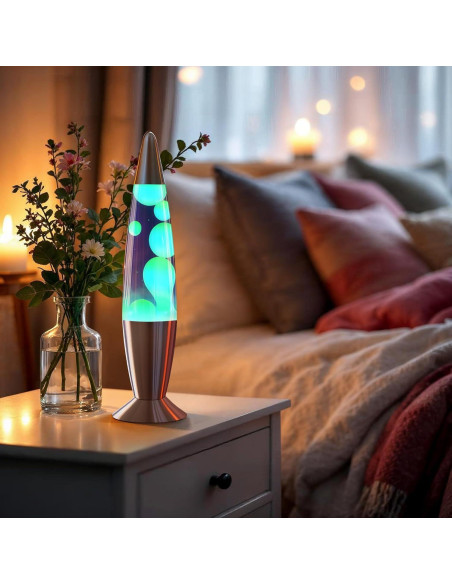 Lámpara Líquida Jambo 16" Azul con Cera Amarilla y Verde