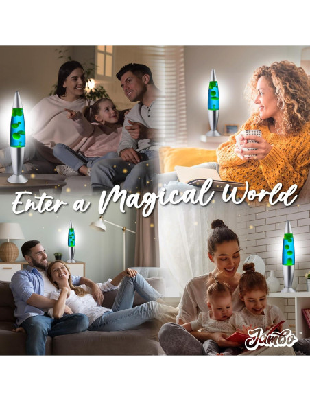 Lámpara Líquida Jambo 16" Azul con Cera Amarilla y Verde