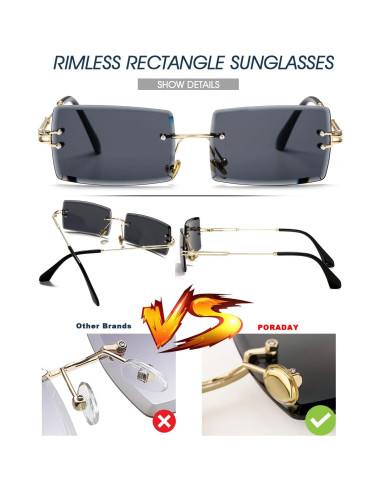 Gafas de sol rectangulares Poraday sin montura UV400 caramelo