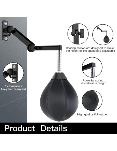 Saco de Velocidad Fanceasily Ajustable para Boxeo Negro