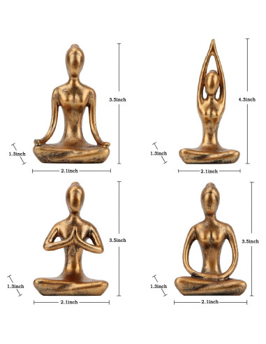 Set de 4 Estatuas de Yoga Leekung en Color Dorado - Decoración Zen