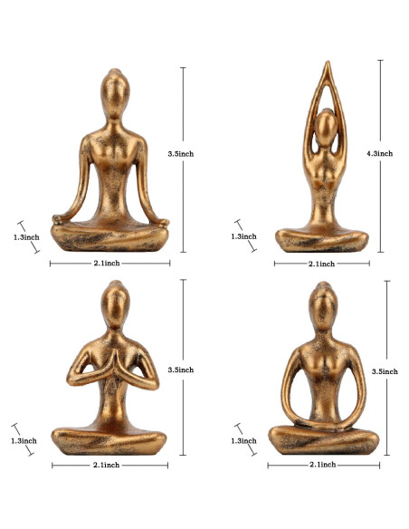 Set de 4 Estatuas de Yoga Leekung en Color Dorado - Decoración Zen