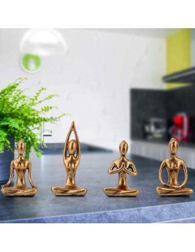 Set de 4 Estatuas de Yoga Leekung en Color Dorado - Decoración Zen