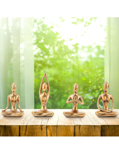 Set de 4 Estatuas de Yoga Leekung en Color Dorado - Decoración Zen