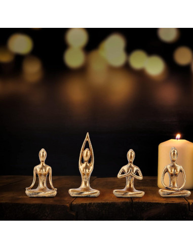 Set de 4 Estatuas de Yoga Leekung en Color Dorado - Decoración Zen