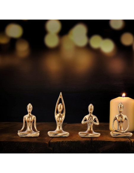 Set de 4 Estatuas de Yoga Leekung en Color Dorado - Decoración Zen
