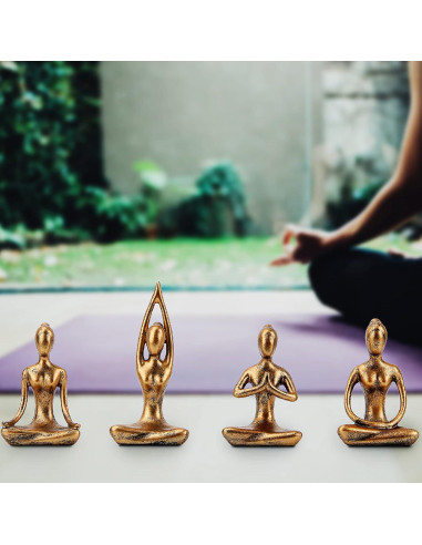 Set de 4 Estatuas de Yoga Leekung en Color Dorado - Decoración Zen