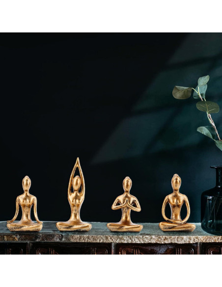 Set de 4 Estatuas de Yoga Leekung en Color Dorado - Decoración Zen
