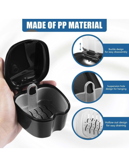 Caja de Baño para Dentaduras KISEER Negra con Cepillo y Cesta