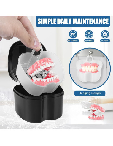 Caja de Baño para Dentaduras KISEER Negra con Cepillo y Cesta