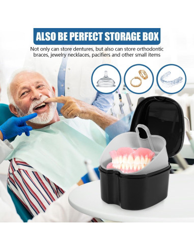 Caja de Baño para Dentaduras KISEER Negra con Cepillo y Cesta